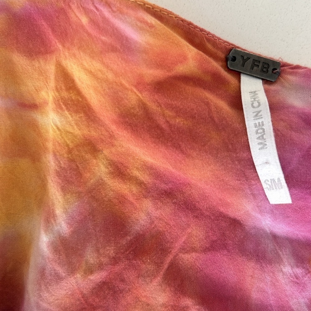 YFB YOUNG FABULOUS & BROKE DRESS Pink Orange Tie Dye Maxi Kaftan Dress S/M - Picture 6 of 7